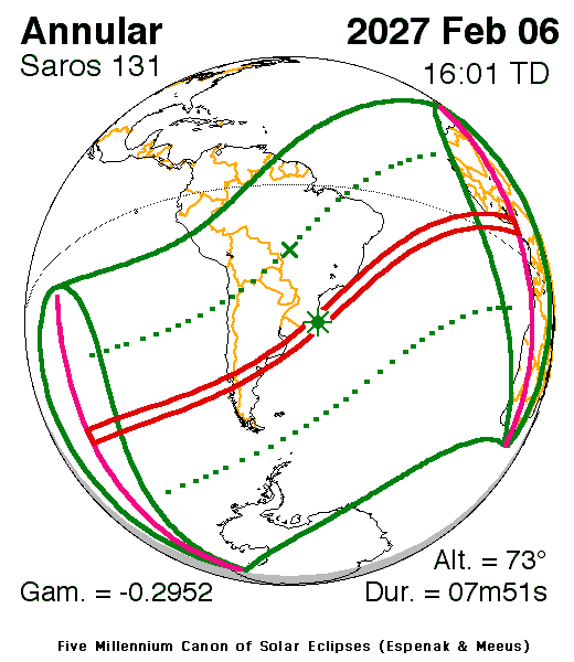 NASA global map for the February 6, 2027 annular solar eclipse